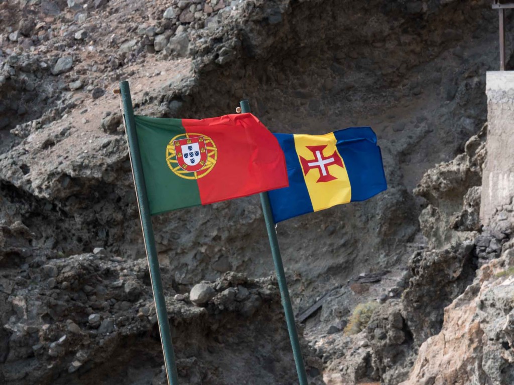 Portugal flags fly while in the Savage Islands.